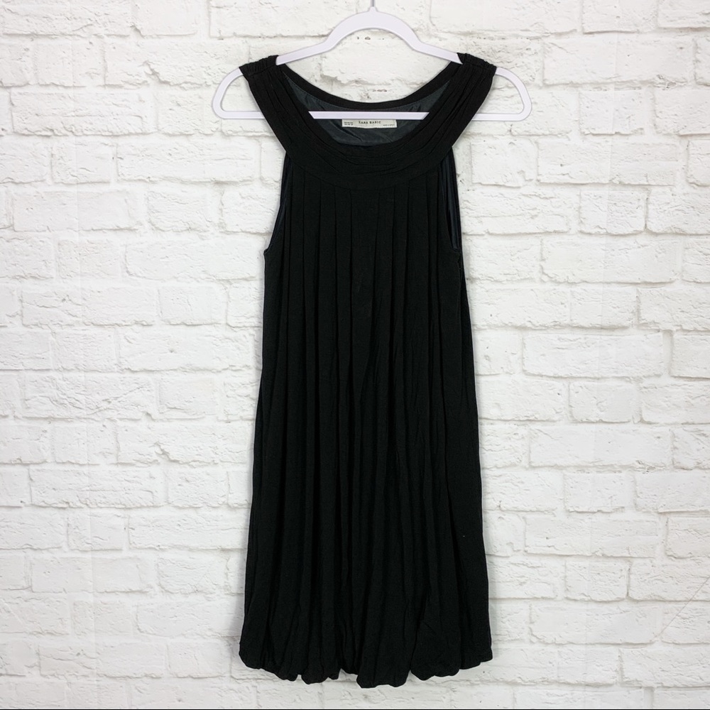 Zara Basic Black Sleeveless Bubble Hem Dress Xs - image 2